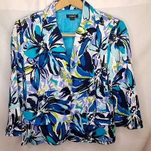 Elementz - Women's Teal Blue Floral Blazer